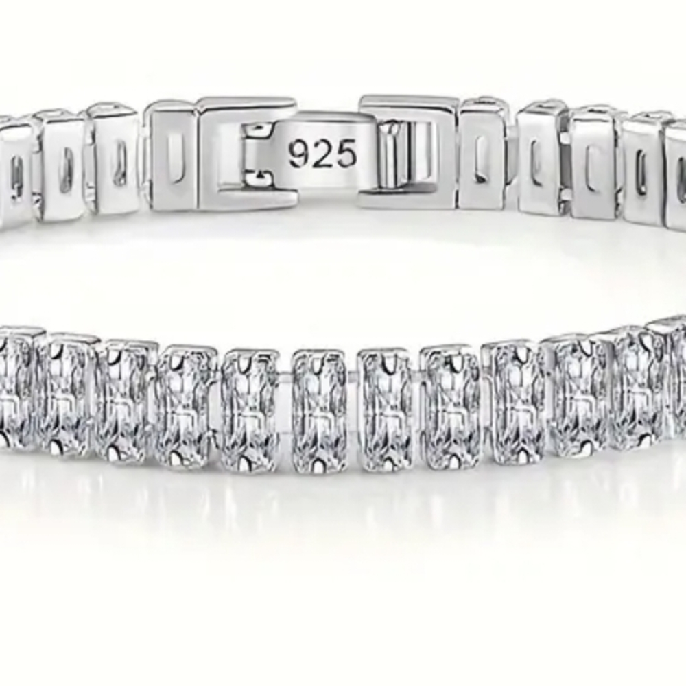 Sleek Silver Bracelet with Channel Set Gemstones
